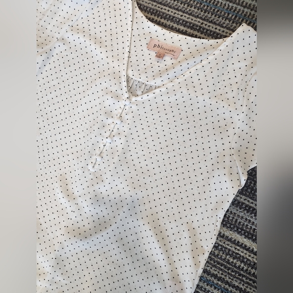Philosophy White and Black Polkadot Short Sleeve Blouse - Picture 2 of 10
